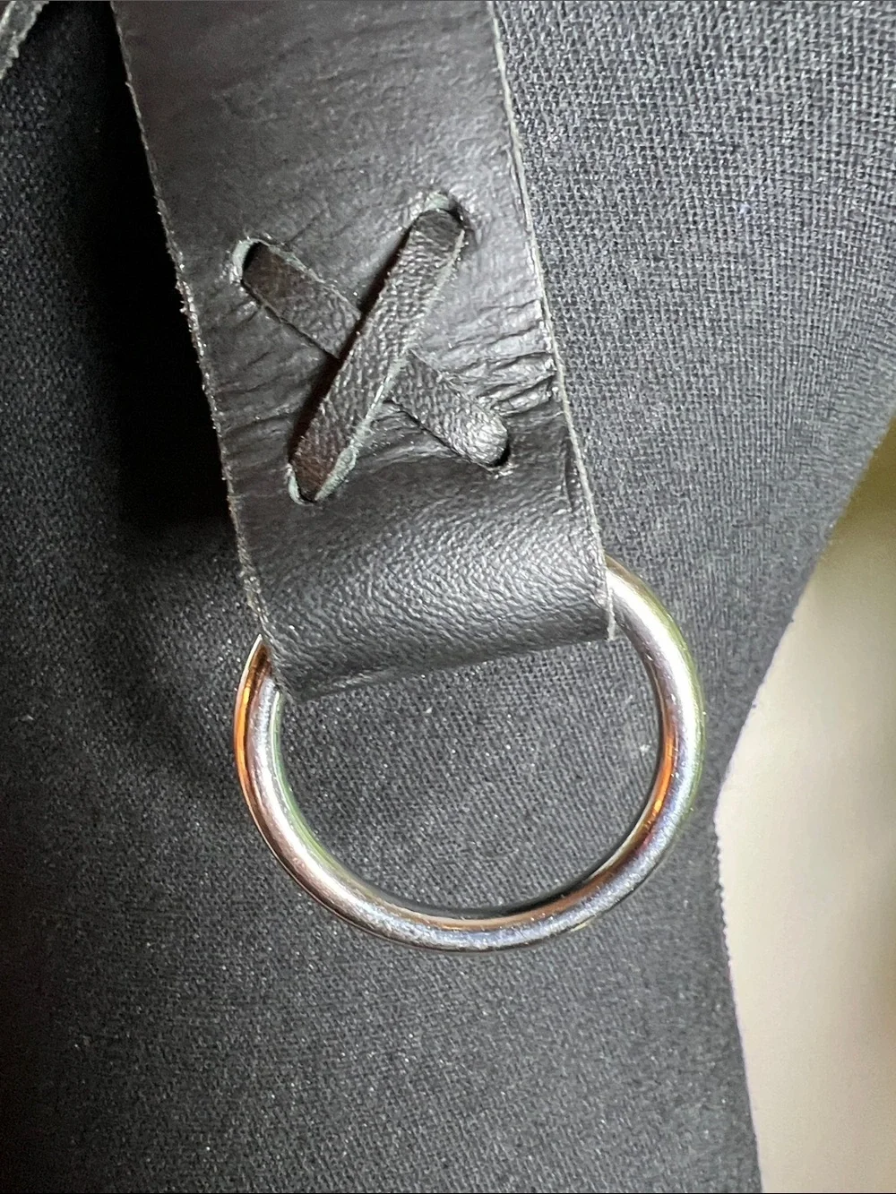 Medieval Viking Black Leather Belt with Silver Tone O-Ring